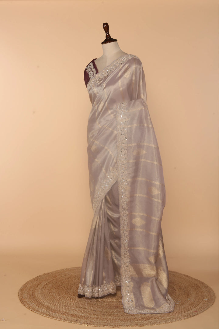 Lavender Banarasi Silk Saree with Mirror, Sequin & Zardosi Work
