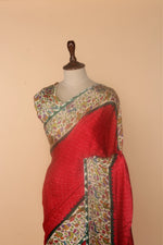 Load image into Gallery viewer, Red Modal Silk Saree with Bandhej Print &amp; Kalamkari Border
