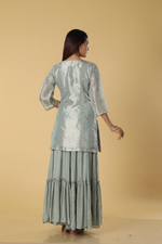 Load image into Gallery viewer, Grey tissue banarsi gota &amp; zardosi sharara set
