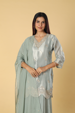 Load image into Gallery viewer, Grey tissue banarsi gota &amp; zardosi sharara set
