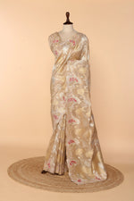 Load image into Gallery viewer, Beige-Gold Banarasi Tissue Saree with Mixed Embroidery (Pita Dori, Gota Patti &amp; French Knot)
