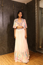 Load image into Gallery viewer, Ivory Draped Indo-Western Set with 3D Sequin &amp; Cutdana Work
