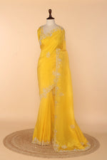 Load image into Gallery viewer, Yellow Abutai Silk Saree with Zardosi, Sequin &amp; Bead Work
