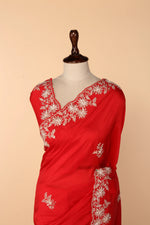 Load image into Gallery viewer, Coral Pink Abutai Silk Saree with Bead, Pearl &amp; Sequin Work
