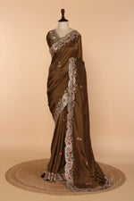 Load image into Gallery viewer, Earthy Brown Dola Silk Saree with Pita &amp; Resham Work
