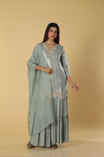 Load image into Gallery viewer, Grey tissue banarsi gota &amp; zardosi sharara set
