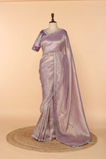 Load image into Gallery viewer, Lavender Tissue Saree with Silver Cutdana Work
