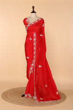 Load image into Gallery viewer, Red Abutai Silk Saree with Pita &amp; Sequin Work
