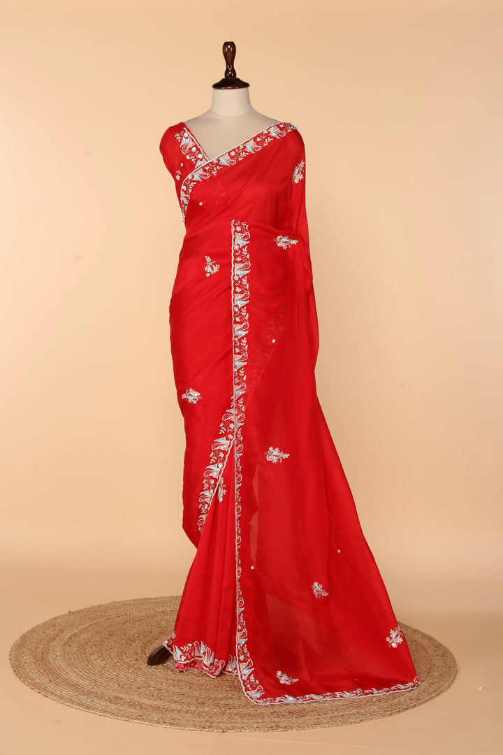 Red Abutai Silk Saree with Pita & Sequin Work