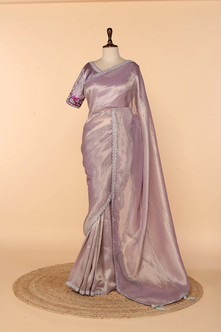 Lavender Tissue Saree with Silver Cutdana Work