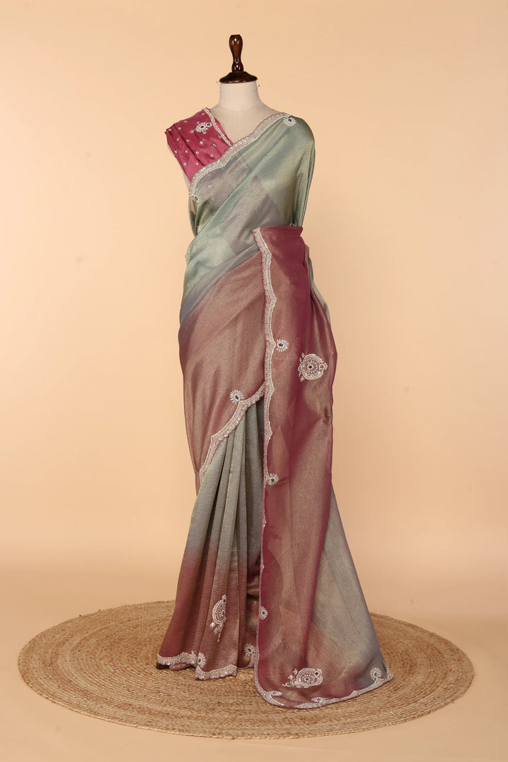4D Metallic Crush Tissue Saree with Jewellery-Style Design