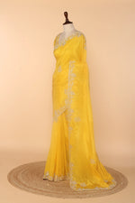 Load image into Gallery viewer, Yellow Abutai Silk Saree with Zardosi, Sequin &amp; Bead Work
