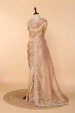 Load image into Gallery viewer, Peach Gold Banarasi Tissue Saree with Gota Patti, Zardosi &amp; Bead Work on Pallu
