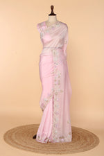 Load image into Gallery viewer, Baby Pink Abutai Silk Saree with Pita &amp; Appliqué Work
