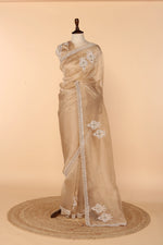 Load image into Gallery viewer, Ivory-Gold Tissue Saree with Jewellery-Style Design
