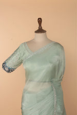 Load image into Gallery viewer, Mint Green Georgette Tissue Saree with Japanese Bead Work
