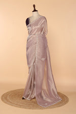 Load image into Gallery viewer, Light Purple Banarasi Tissue Saree with Stone &amp; Bead Border
