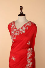 Load image into Gallery viewer, Coral Pink Abutai Silk Saree with Bead, Pearl &amp; Sequin Work
