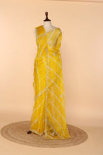 Load image into Gallery viewer, Sunshine Yellow Organza Lehariya Saree with Gota Patti &amp; Pearl Border
