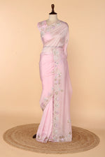 Load image into Gallery viewer, Baby Pink Abutai Silk Saree with Pita &amp; Appliqué Work
