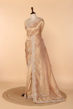 Load image into Gallery viewer, Peach Gold Banarasi Tissue Saree with Gota Patti, Zardosi &amp; Bead Work on Pallu
