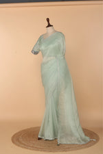Load image into Gallery viewer, Mint Green Georgette Tissue Saree with Japanese Bead Work
