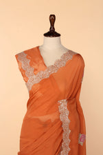Load image into Gallery viewer, Rust Orange Organza Saree with Appliqué &amp; Gota Work
