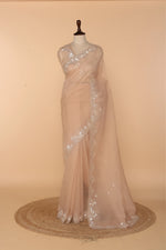Load image into Gallery viewer, Peach Tissue Crush Saree with 3D Sequin &amp; Bead Work
