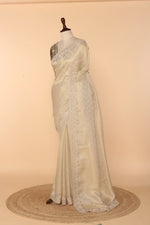Load image into Gallery viewer, Beige Banarasi Saree with Sequence, Multicolour Beads &amp; Mirror Work
