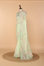 Load image into Gallery viewer, Mint Green Georgette Organza Saree with Lace, Gota Dori &amp; Appliqué Resham Work

