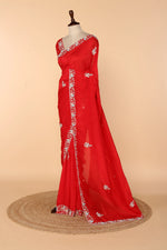 Load image into Gallery viewer, Red Abutai Silk Saree with Pita &amp; Sequin Work
