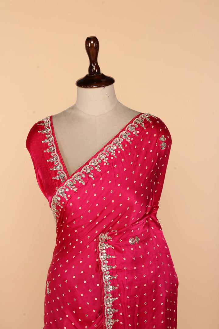Rani Gaji Silk Saree with Abla & Pearl Work