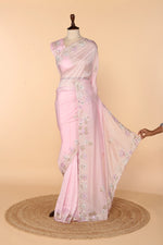 Load image into Gallery viewer, Baby Pink Abutai Silk Saree with Pita &amp; Appliqué Work
