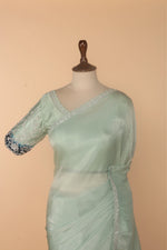 Load image into Gallery viewer, Mint Green Georgette Tissue Saree with Japanese Bead Work
