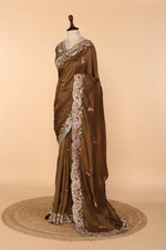 Load image into Gallery viewer, Earthy Brown Dola Silk Saree with Pita &amp; Resham Work
