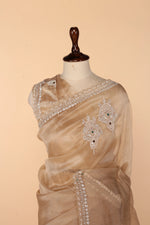 Load image into Gallery viewer, Ivory-Gold Tissue Saree with Jewellery-Style Design
