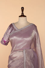 Load image into Gallery viewer, Lavender Tissue Saree with Silver Cutdana Work

