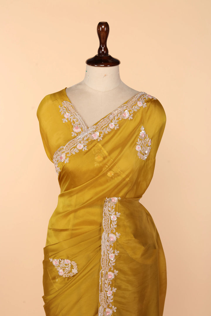 Golden Yellow Tissue Saree with Gota Patti & Zardosi Work