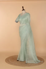 Load image into Gallery viewer, Mint Green Georgette Tissue Saree with Japanese Bead Work
