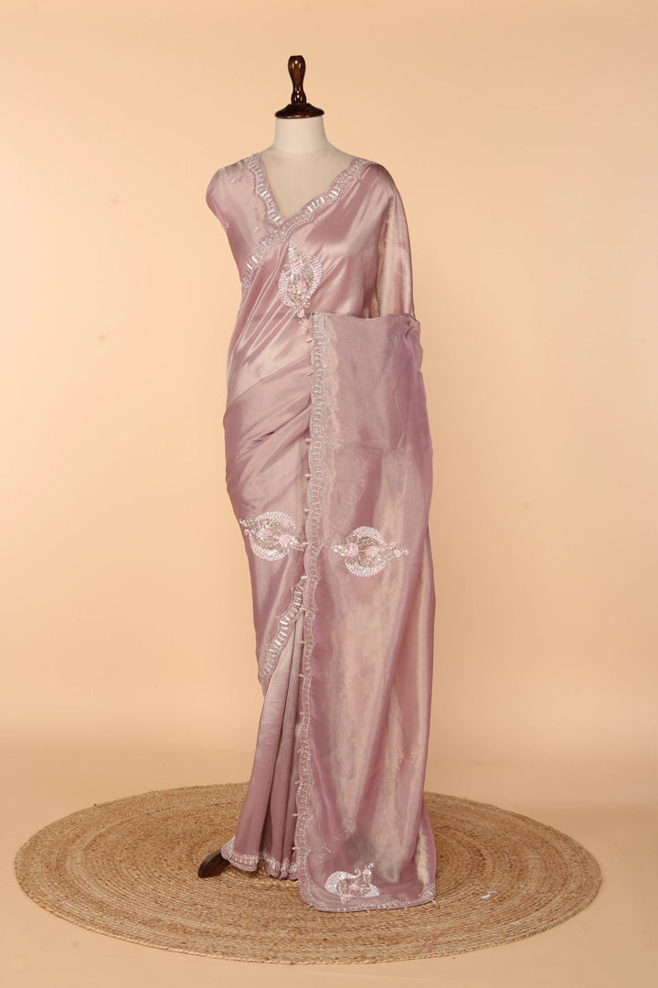 Lilac Georgette Tissue Saree with 3D Sequin, Stone & Cutdana Work