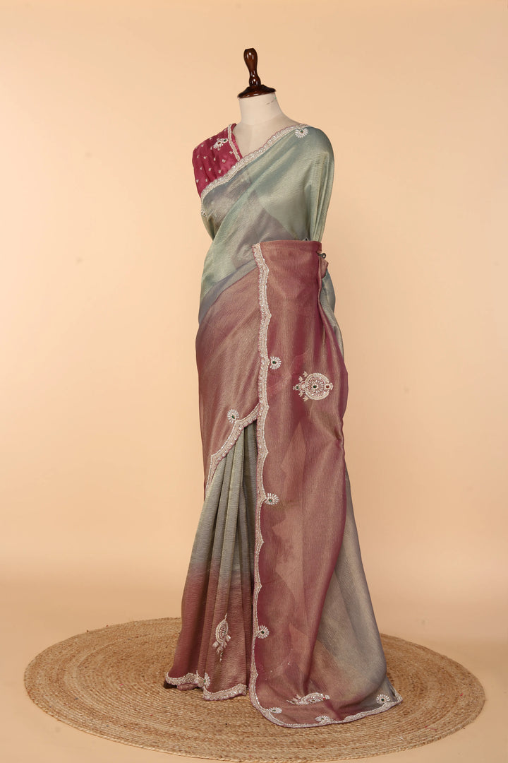 4D Metallic Crush Tissue Saree with Jewellery-Style Design