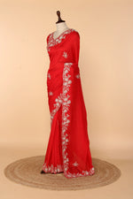 Load image into Gallery viewer, Coral Pink Abutai Silk Saree with Bead, Pearl &amp; Sequin Work
