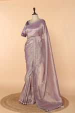Load image into Gallery viewer, Lavender Tissue Saree with Silver Cutdana Work

