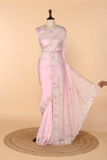 Load image into Gallery viewer, Baby Pink Abutai Silk Saree with Pita &amp; Appliqué Work
