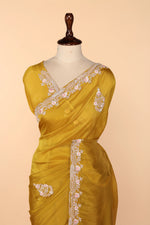 Load image into Gallery viewer, Golden Yellow Tissue Saree with Gota Patti &amp; Zardosi Work
