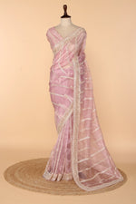 Load image into Gallery viewer, Lavender Tissue Saree with 3D Sequin &amp; Cutdana Work
