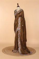 Load image into Gallery viewer, Earthy Brown Dola Silk Saree with Pita &amp; Resham Work
