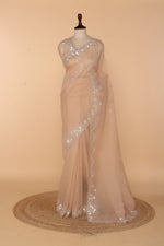 Load image into Gallery viewer, Peach Tissue Crush Saree with 3D Sequin &amp; Bead Work
