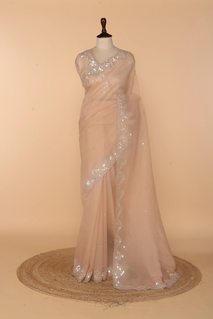 Peach Tissue Crush Saree with 3D Sequin & Bead Work