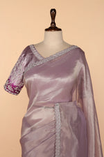 Load image into Gallery viewer, Lavender Tissue Saree with Silver Cutdana Work
